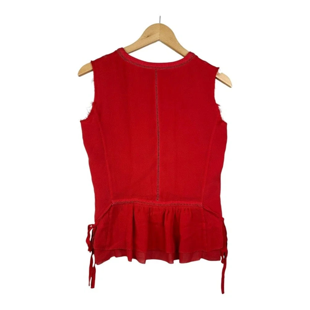 Tory Burch Silk Blend Frayed Hem Sleeveless‎ Top size 2 Red